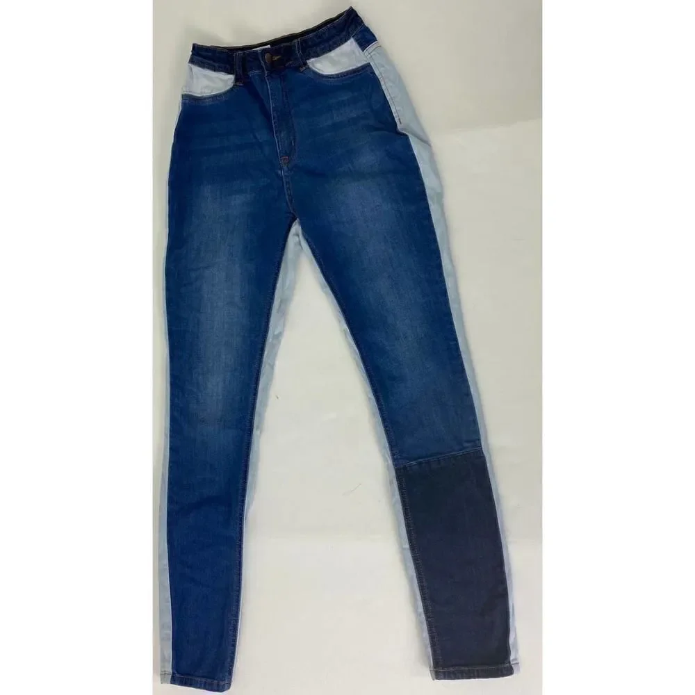 Fashion Nova High Rise Patchwork Three-Tone Skinny Mom Jeans - Size 7